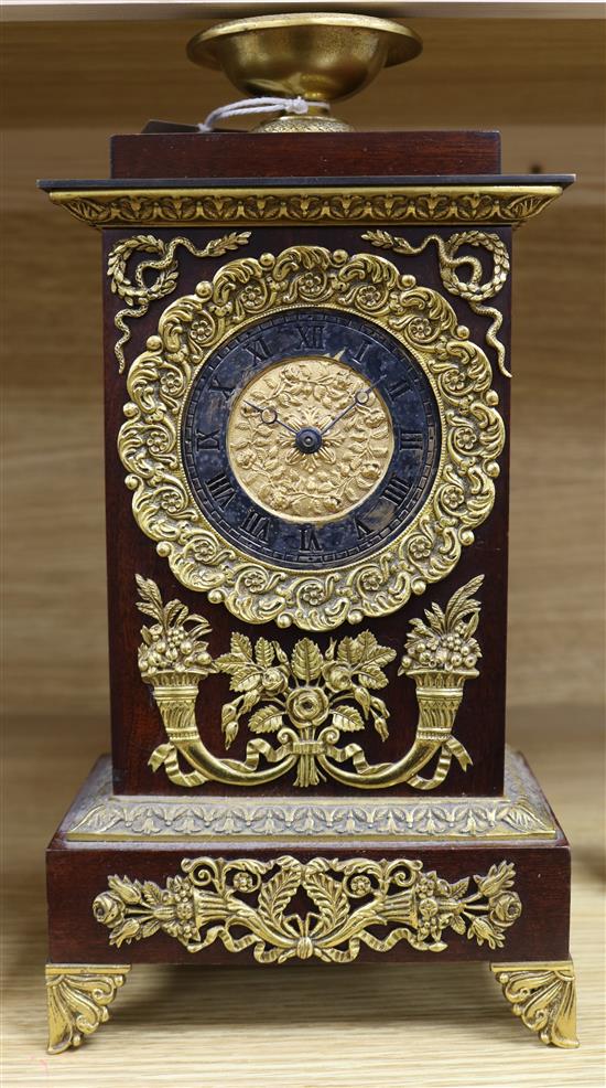 A modern French Empire style ormolu mounted mahogany mantel Timepiece, 31cm